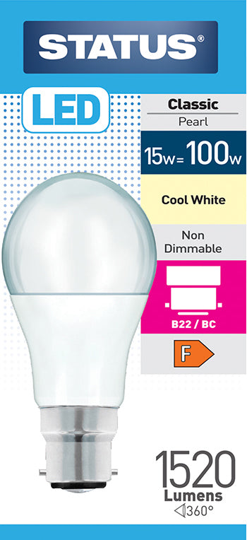 15 Watt BC LED equivalent to 100 watt cool white