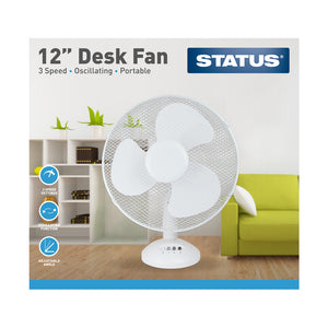 12" Oscillating Desk Fan 3 Speed Settings