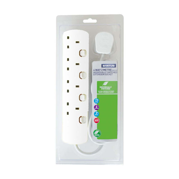 4 Way 2 Metre Individually Switched Extension Socket White