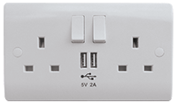 13 Amp 2 Gang Twin Double Pole Switched Socket With USB